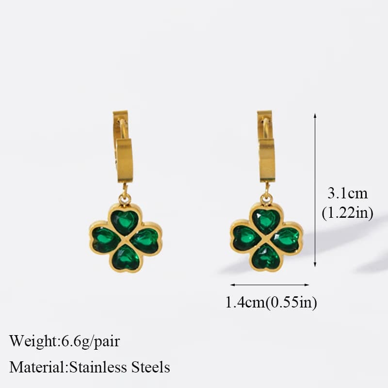 Green Zircon Clover Dangle Earrings