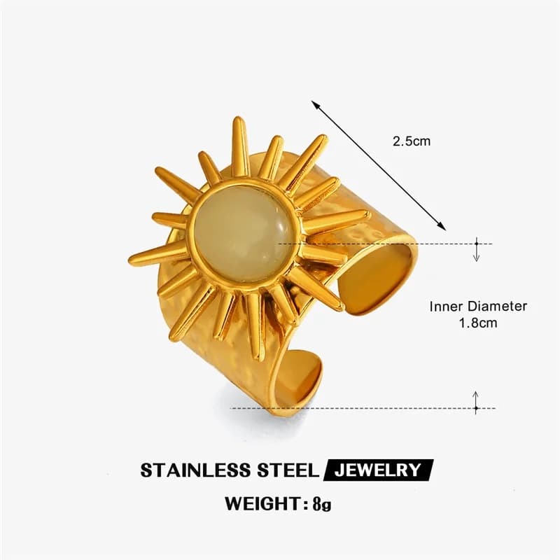 Vintage Sun Oval Stone Adjustable Ring in Stainless Steel