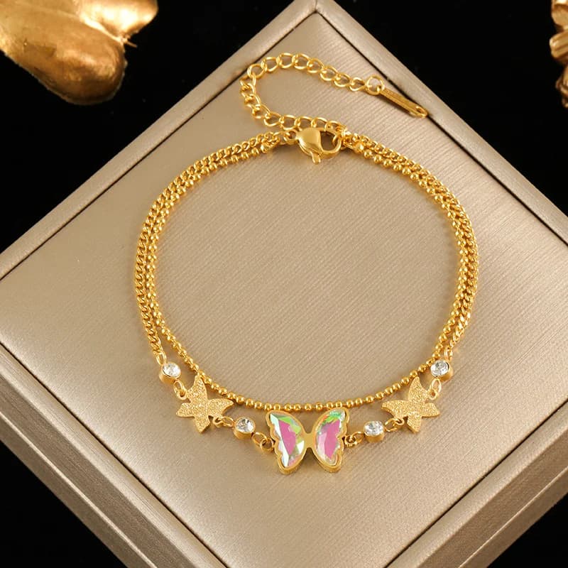 Colorful Star Zircon Charm Bracelet, Gold