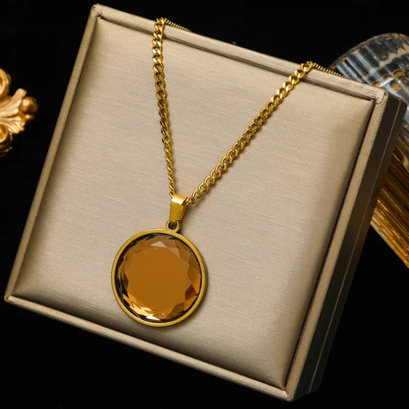 Yuvarlak Kristal Sarkaçlı Choker Kolye