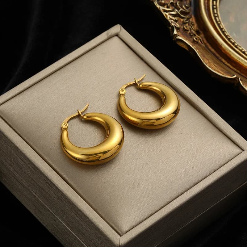 Geometric Chunky Hoop Earrings, Gold PVD Texture