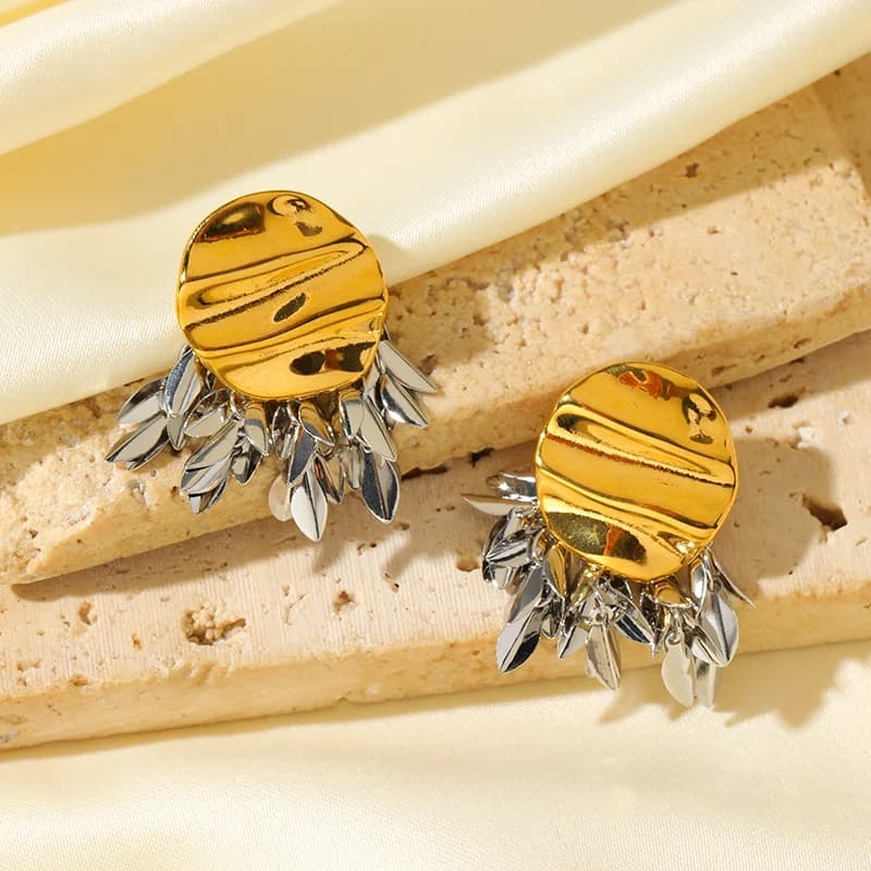 Palm Leaves Drop Dangle Earrings, Gold Plated
