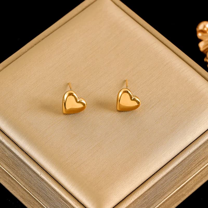 Glossy Heart Necklace and Earrings Set, Silver
