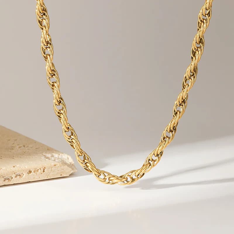 Twist Chain Statement Collar Necklace, Gold Plated