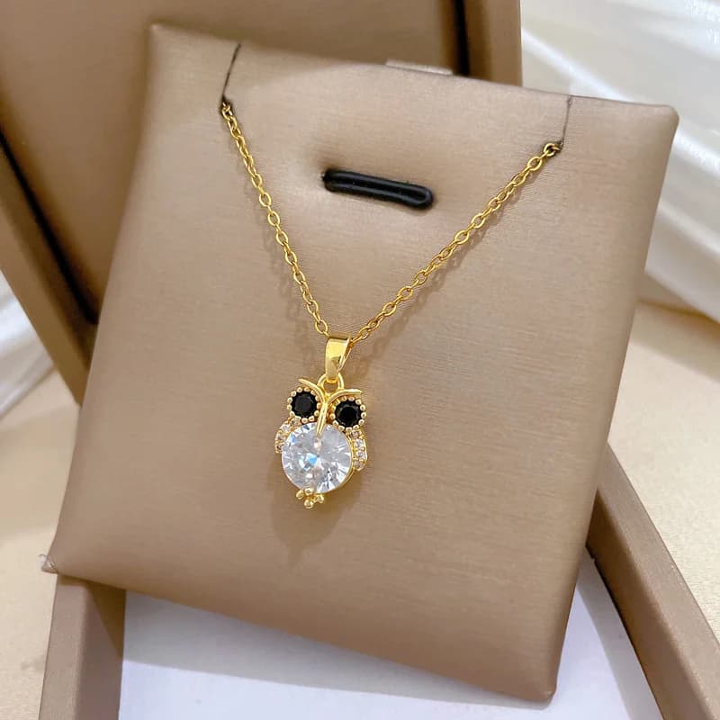 Owl Sparkling Zircon Pendant Necklace