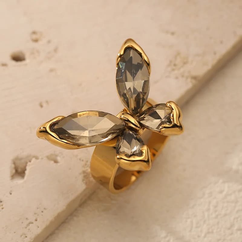 18K Gold Butterfly Zircon Adjustable Ring