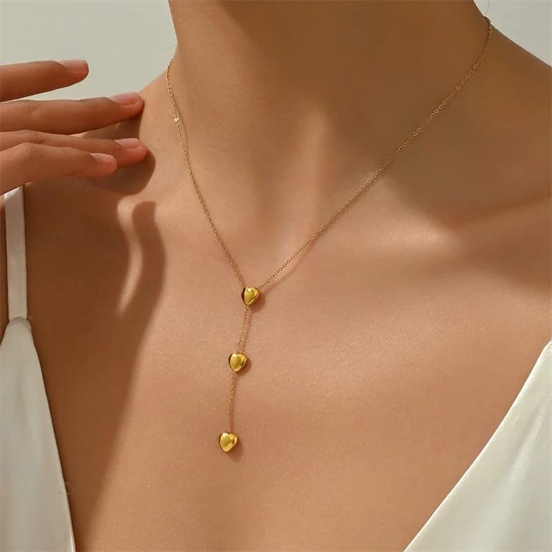 Gold Heart Pendant Charm Necklace