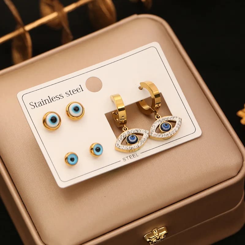 3-Pair Zircon Heart Stud and Drop Earring Set
