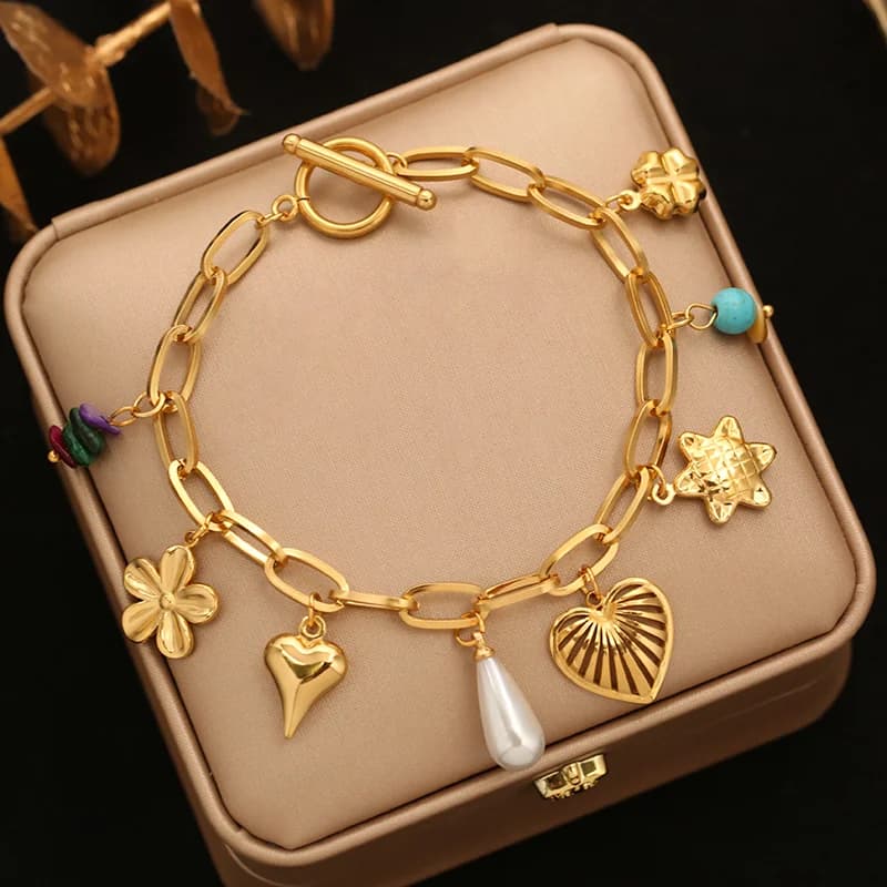 Gold Color Multiple Charms Bracelet