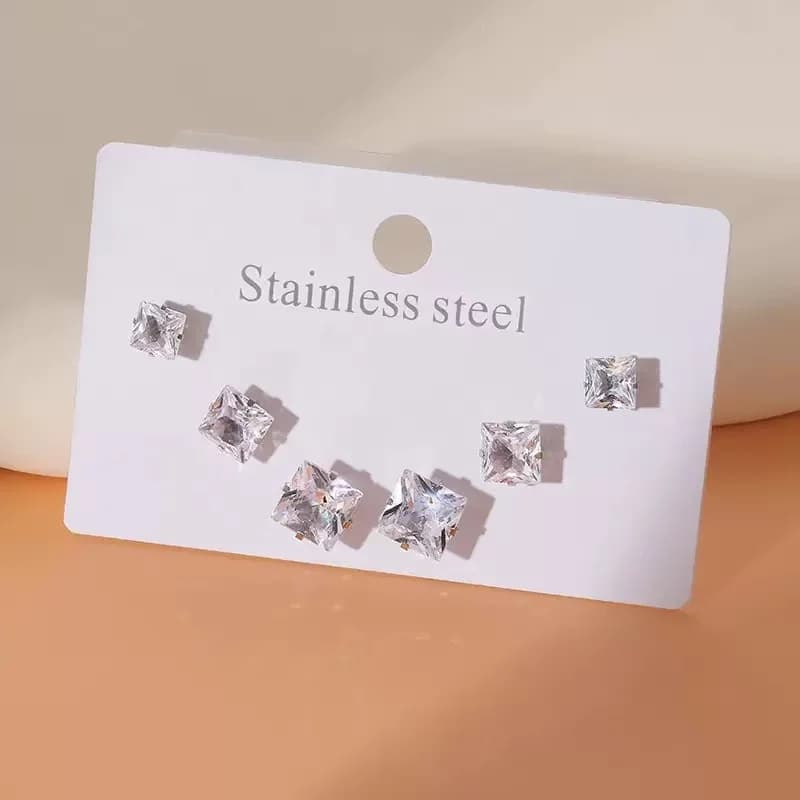 Sparkling Zircon Hoop and Stud Earring Set