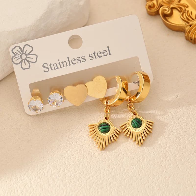Vintage Green Stone Stud Earrings