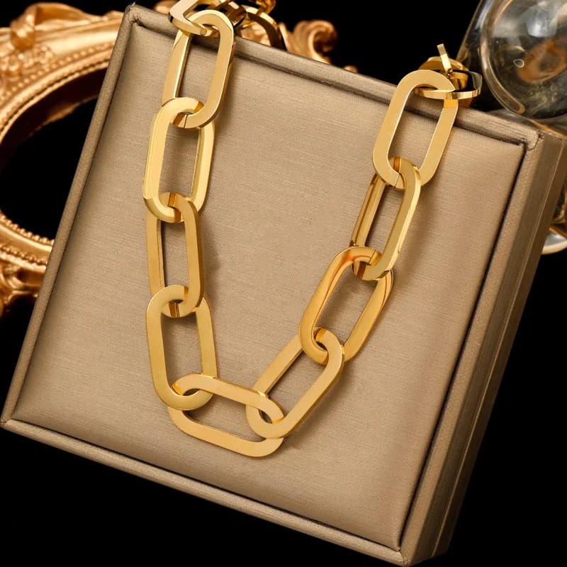 Thick Cuban Chain Necklace, Gold or Silver