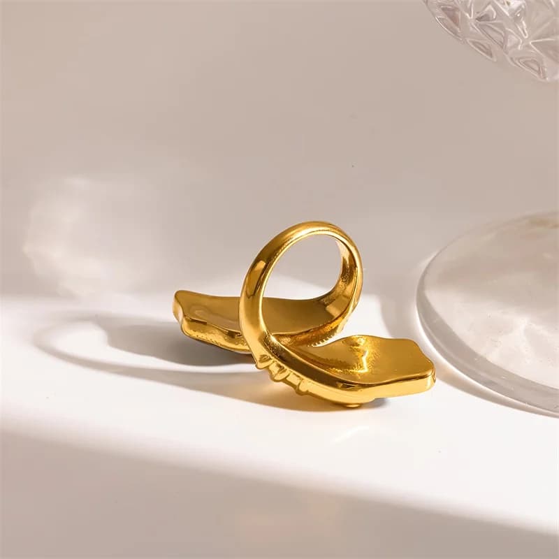 Abalone Shell Adjustable Open Ring, Stainless Steel