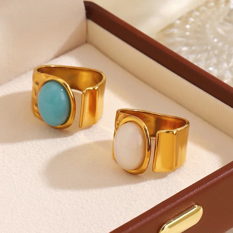 Paslanmaz Çelik Vintage Oval Taşlı Ayarlanabilir Yüzük