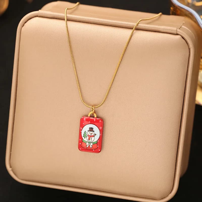 Snowman Enamel Pendant Necklace