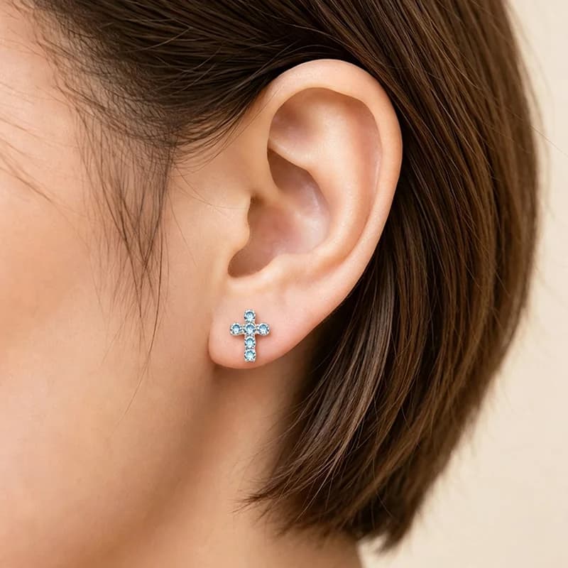 Titanyum Spiral Haç Zirkon Body Piercing