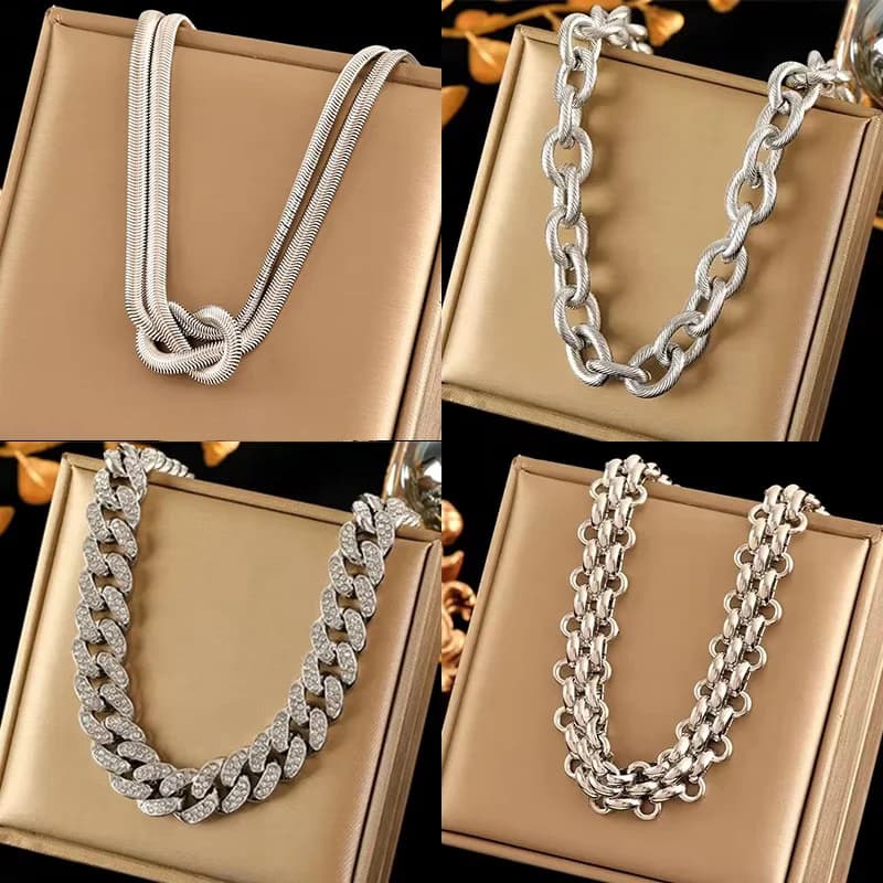 Paslanmaz Çelik Gümüş Zincir Choker Kolye