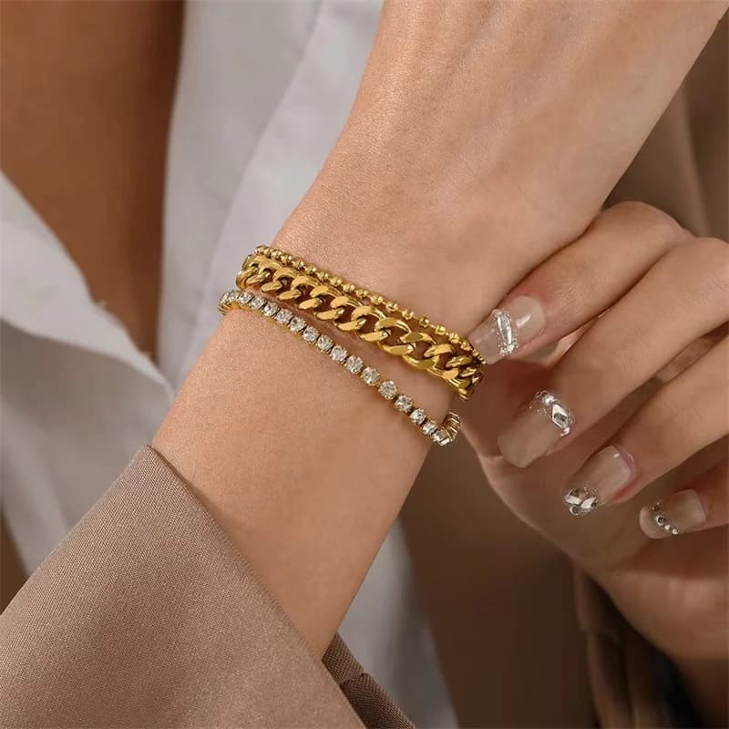 Stainless Steel Rhinestone Lock Charm Bracelet