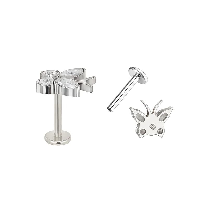 Titanyum Spiralli Kelebek Zirkon Piercing