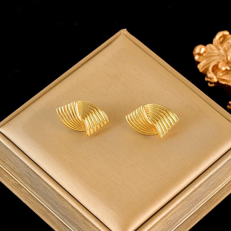 Geometric Heart Gold Color Stud Earrings