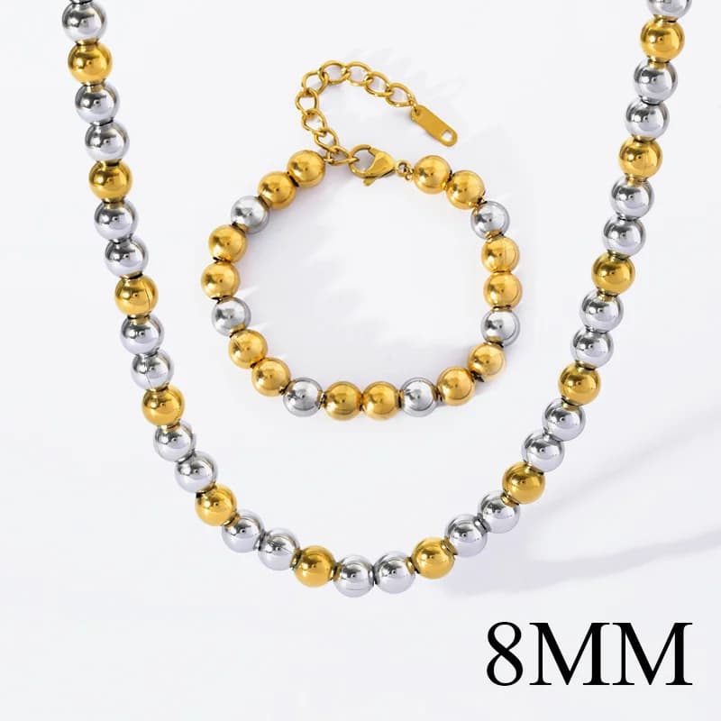 Solid Beaded Necklace and Bracelet Set, 2 Colors