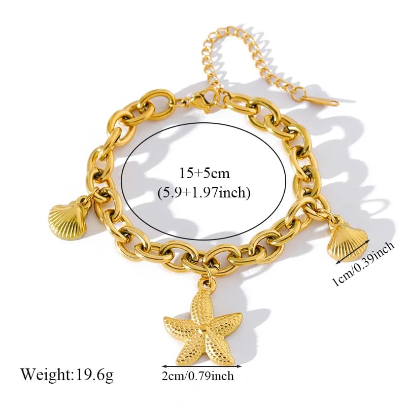 Starfish Shell Charm Bracelet, Gold-Plated