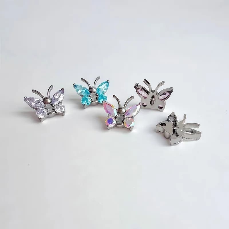 Titanyum Spiralli Kelebek Zirkon Piercing