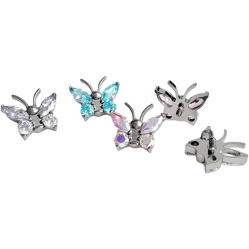 Titanyum Spiralli Kelebek Zirkon Piercing