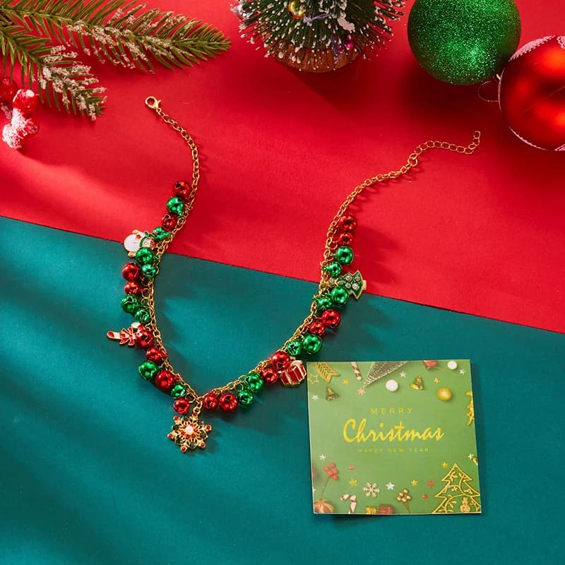 Christmas Snowflake and Bell Pendant Necklace