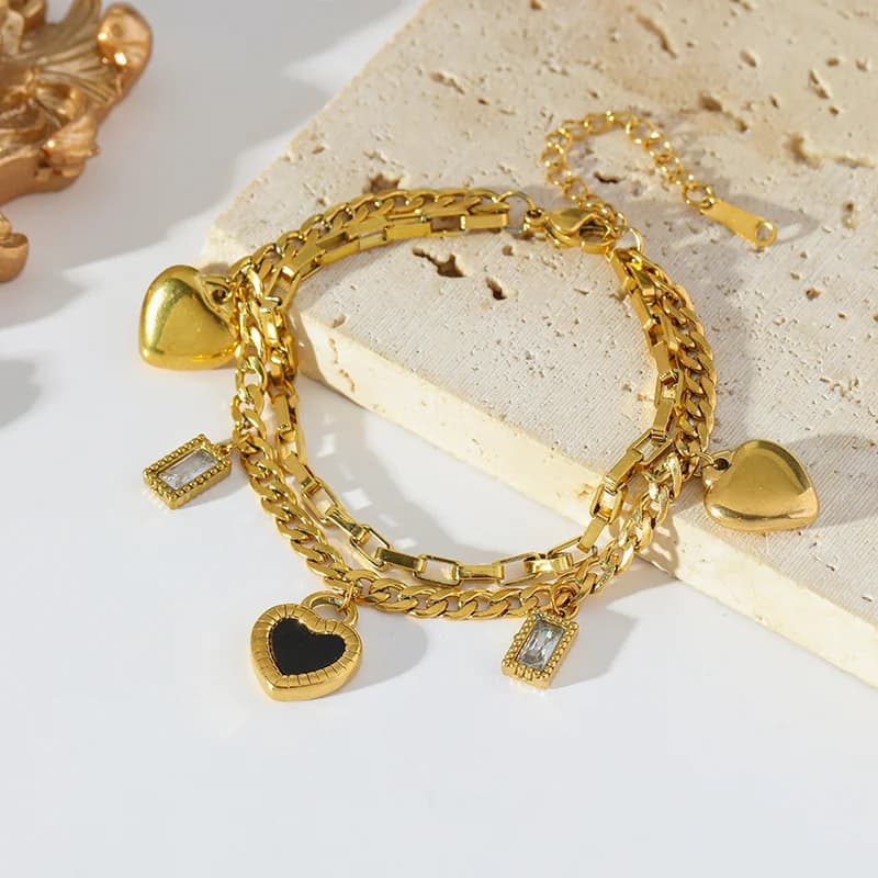 Reversible Heart Charm Bracelet, Gold Plated
