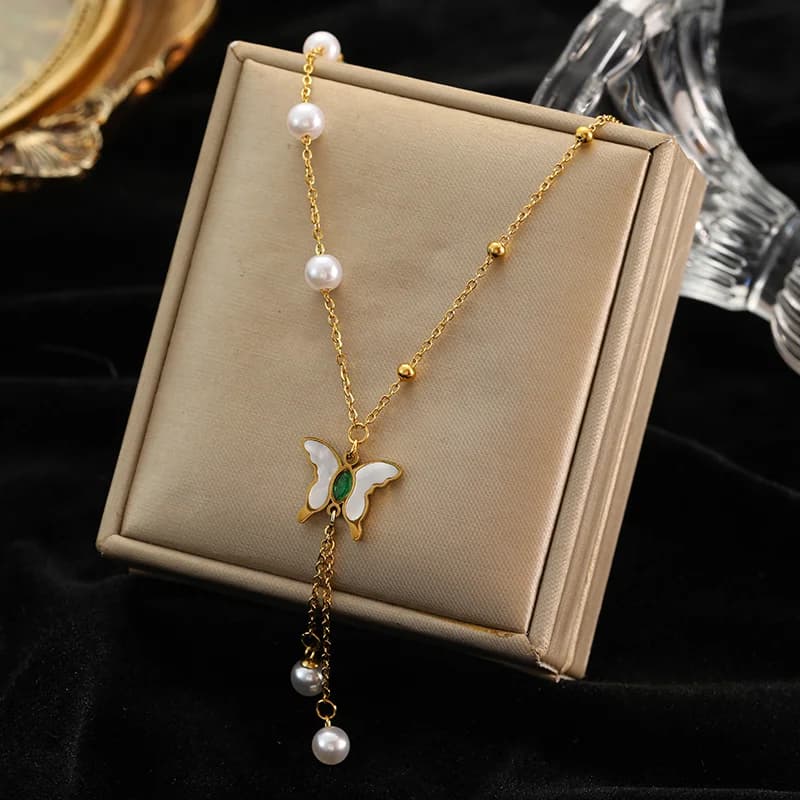 White Zircon Long Pendant Necklace