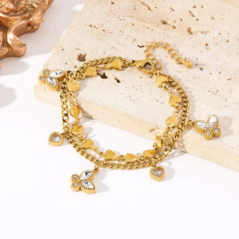 Cubic Zirconia Butterfly Chain Bracelet