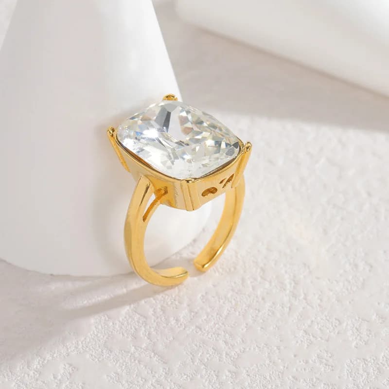 Adjustable Flower Heart Open Ring, Stainless Steel