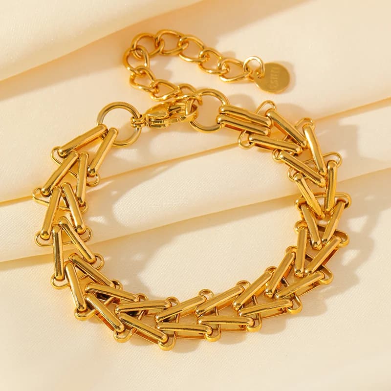 Geometric Thick Chain Bangle, Gold Plated