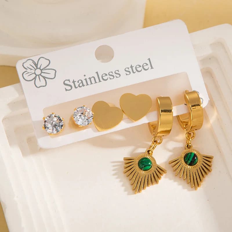 Vintage Green Stone Stud Earrings
