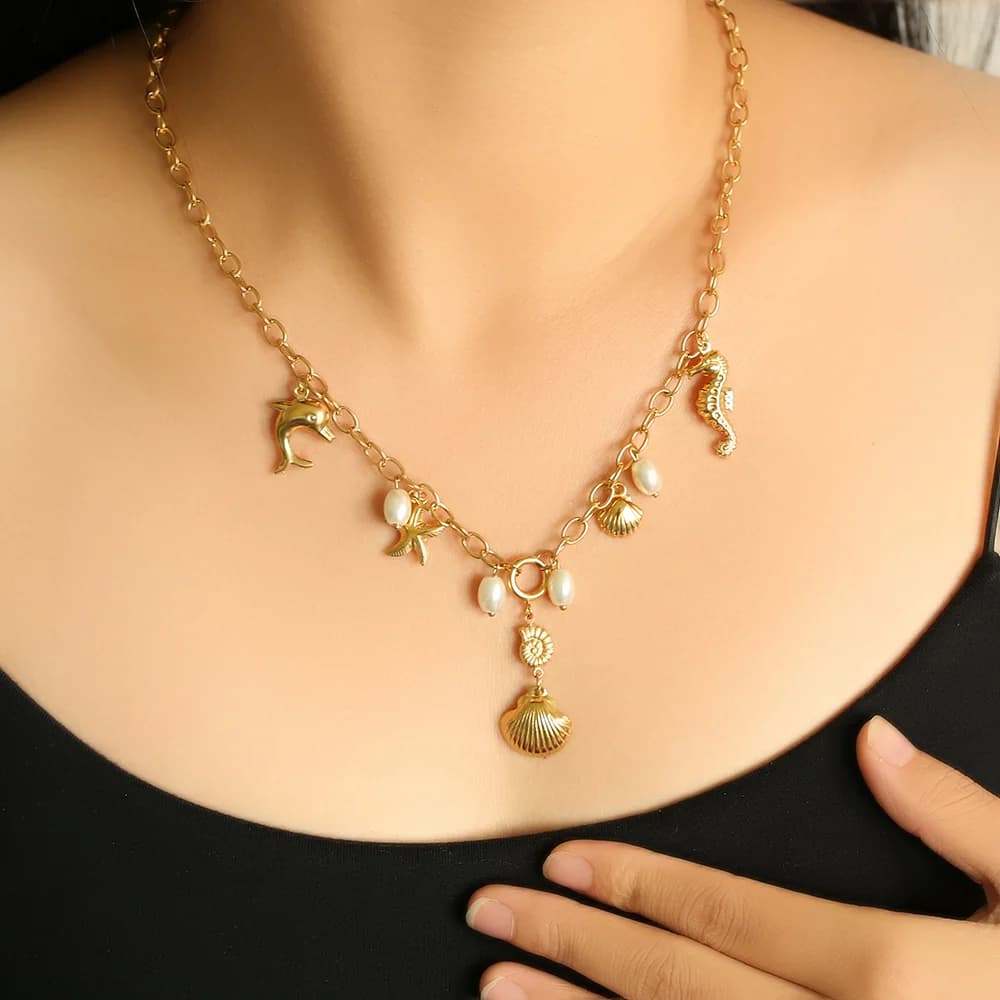 Stainless Steel Ocean Shell Pendant Necklace