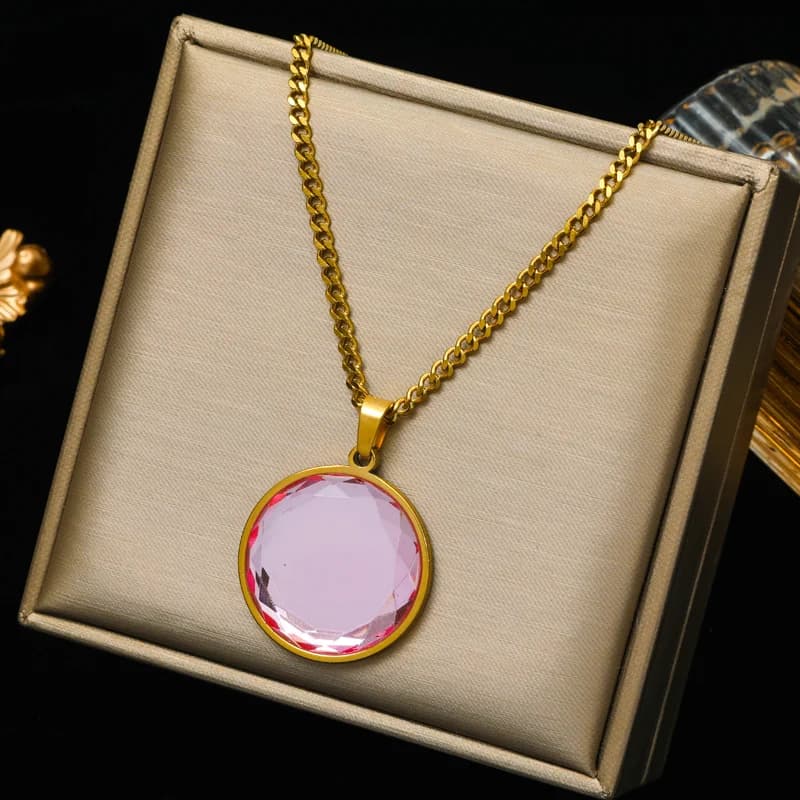 Yuvarlak Kristal Sarkaçlı Choker Kolye