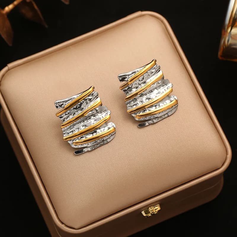 316L Stainless Steel Two-Tone Geometric Stud Earrings