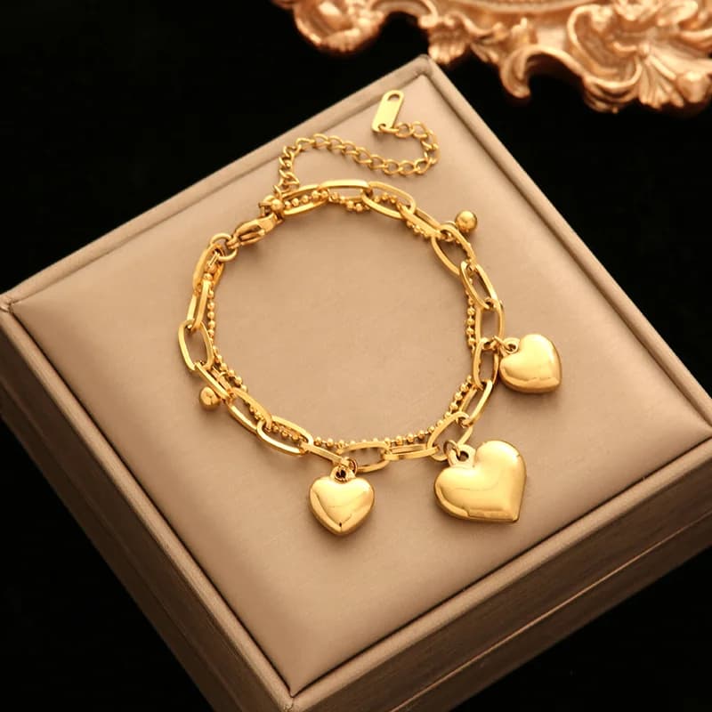 Heart Charm Bracelet, 18K Gold Plated