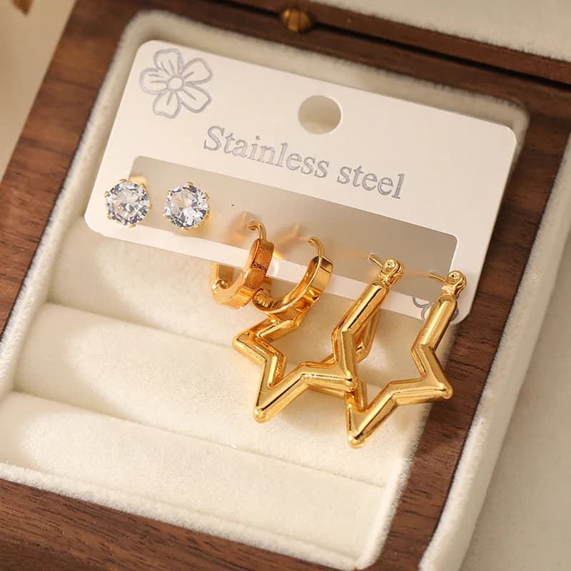 3-Pair Zircon Star Stud Earring Set