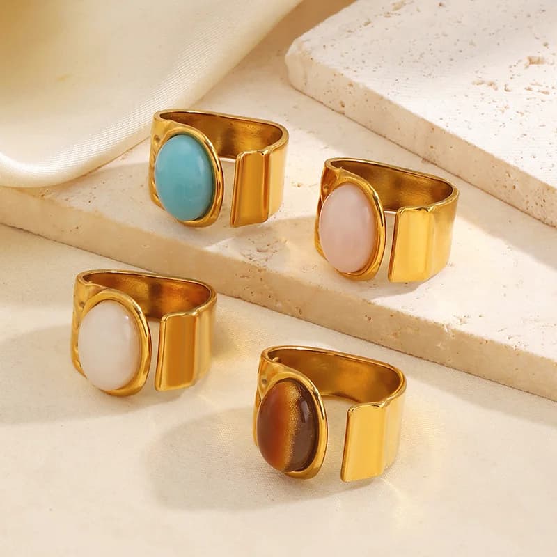 Paslanmaz Çelik Vintage Oval Taşlı Ayarlanabilir Yüzük
