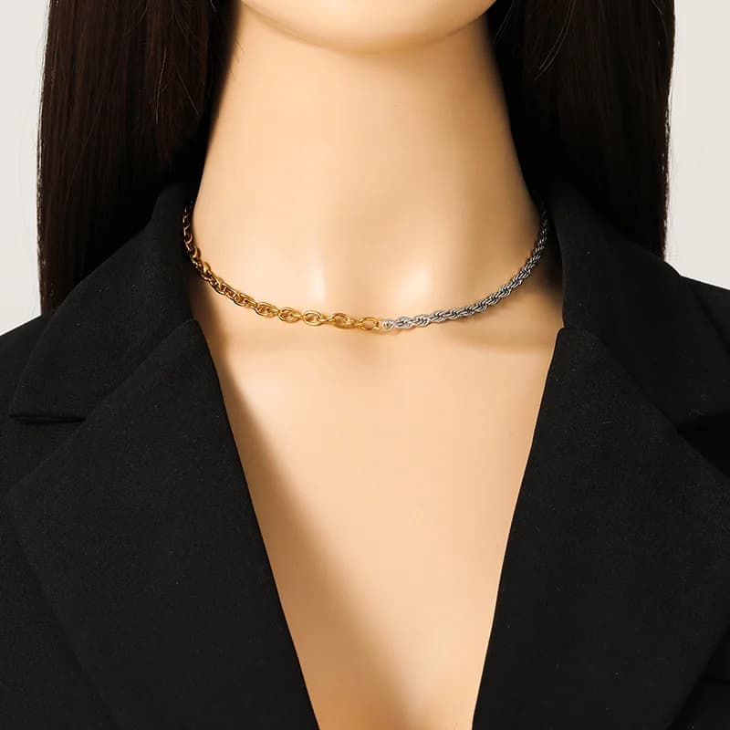 Chain Necklace and Bracelet Set, Gold and Silver