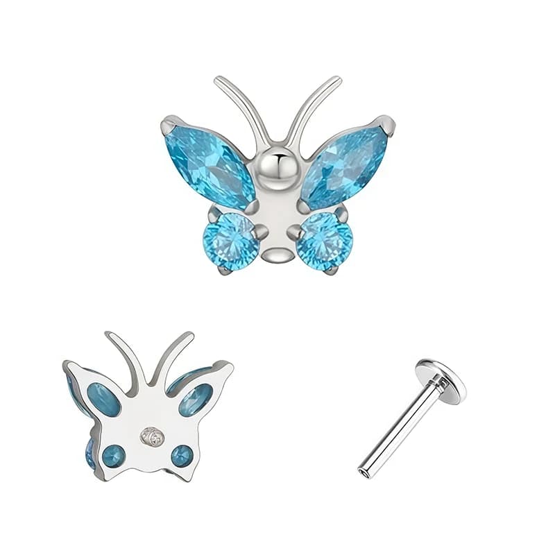 Titanyum Spiralli Kelebek Zirkon Piercing