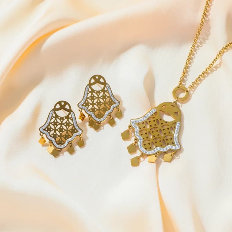 Vintage Eye Hand Charm Necklace and Earring Set
