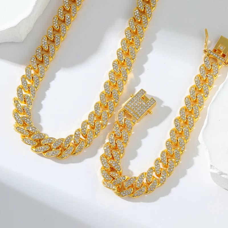Thick Cuban Necklace and Bracelet Set, Silver