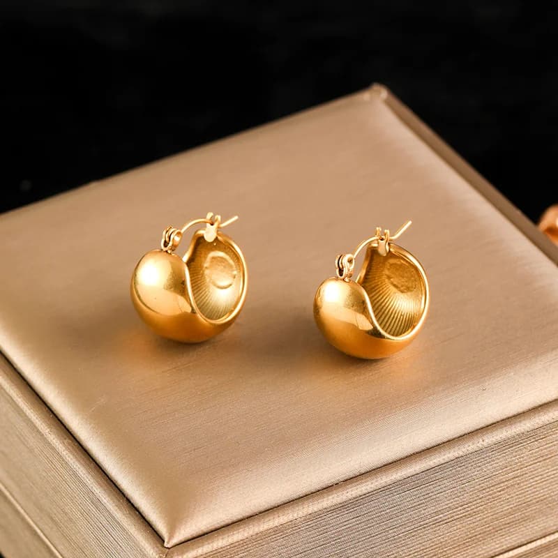 Geometric Chunky Hoop Earrings, Gold PVD Texture
