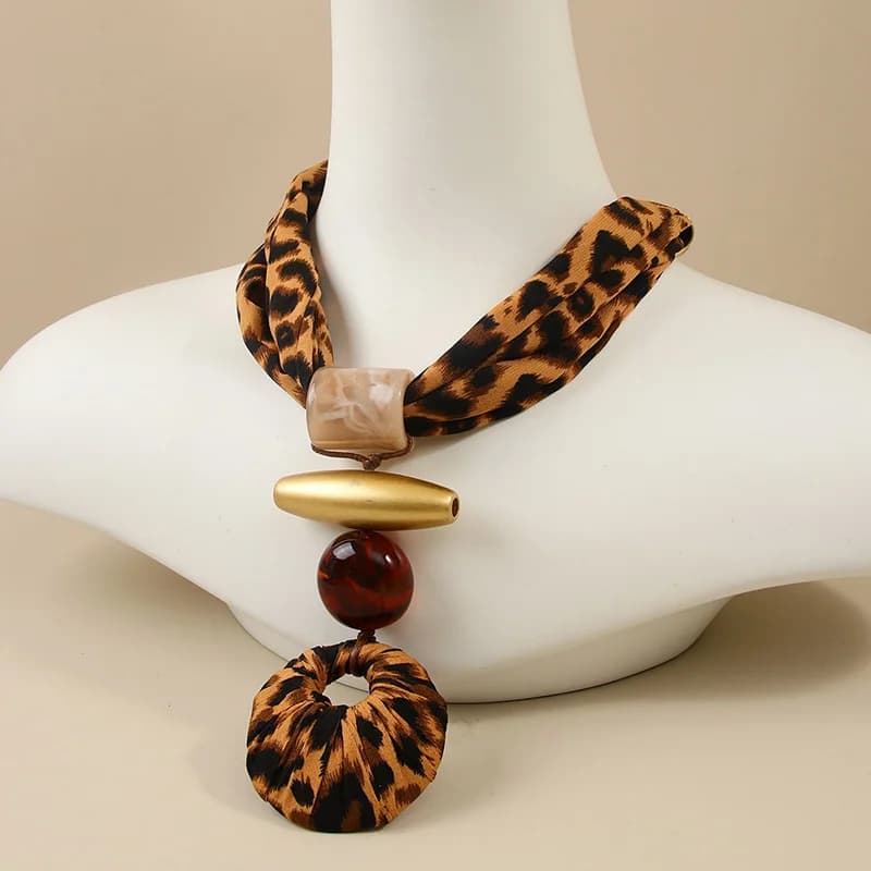 Leopard-Print Resin Pendant Necklace