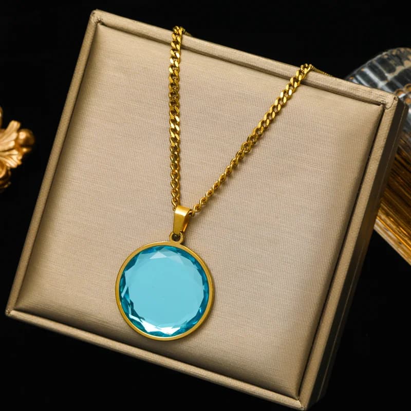 Yuvarlak Kristal Sarkaçlı Choker Kolye