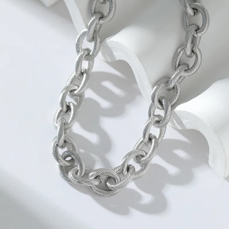 Silver Color Thick Chain Stainless Steel Necklace