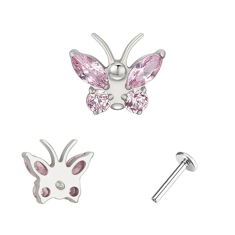 Titanyum Spiralli Kelebek Zirkon Piercing